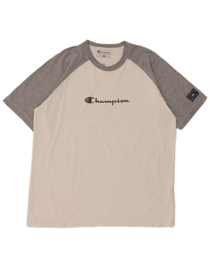 Champion Herre Grafisk T-Shirt Top XL Hvid Colourblock