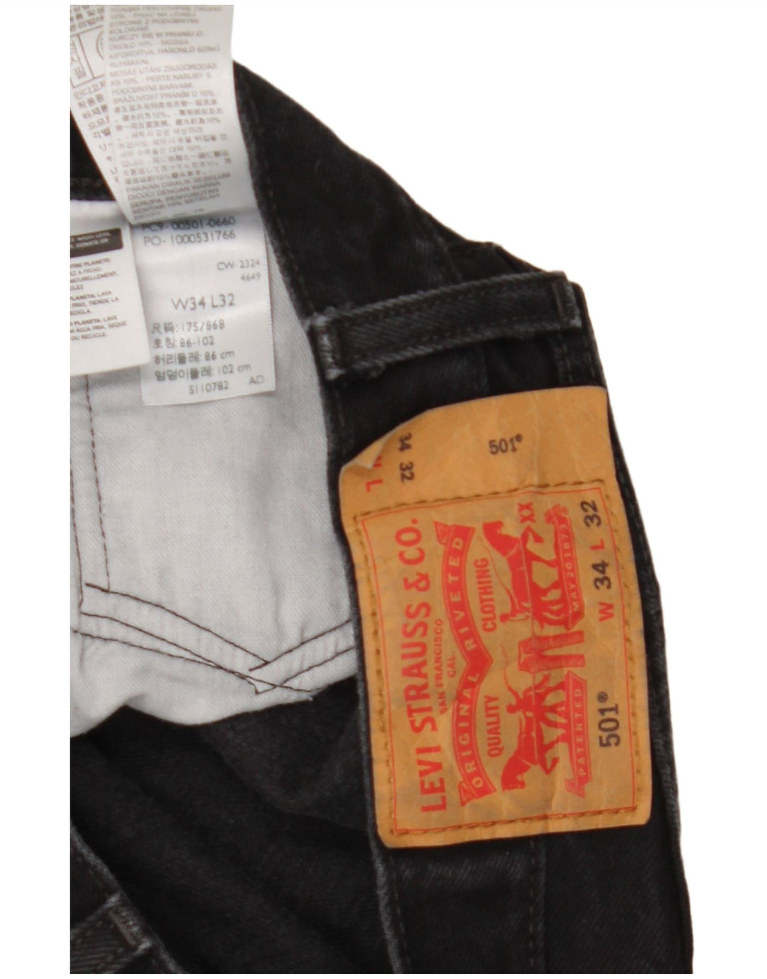 Levi's Herre 501 lige jeans W34 L32 sort bomuld