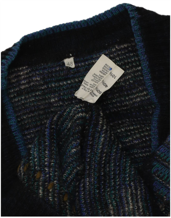 Vintage Herre V-hals sweater IT 48 Medium Blue Argyle/Diamond Wool