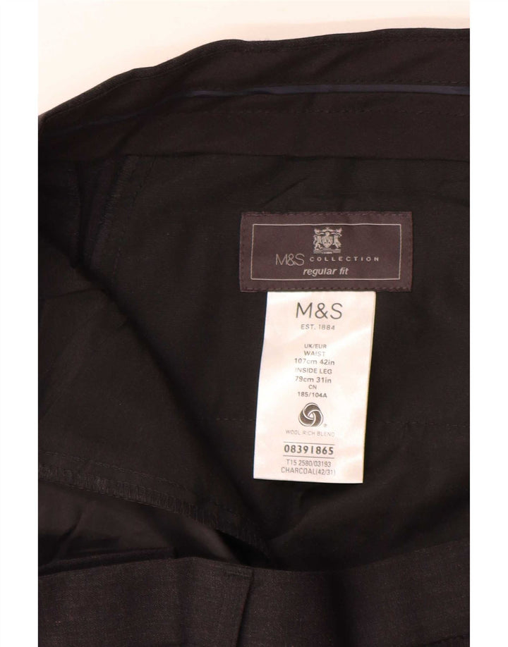 Marks & Spencer Herre Regular Fit Suit Bukser W42 L31 Grå uld