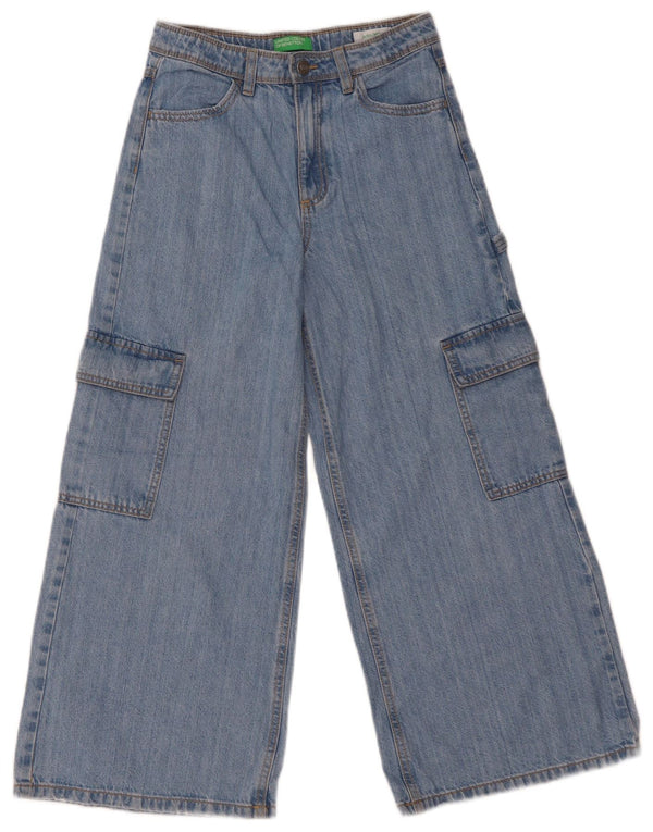 Benetton Girls Cargo Wide Leg Jeans 11-12 år W26 L25 Blå