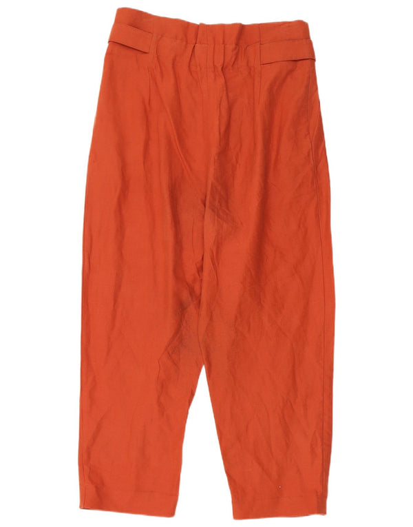 Zara Womens High Waist Pegged Cropped Trousers Medium W28 L24 Orange Linen
