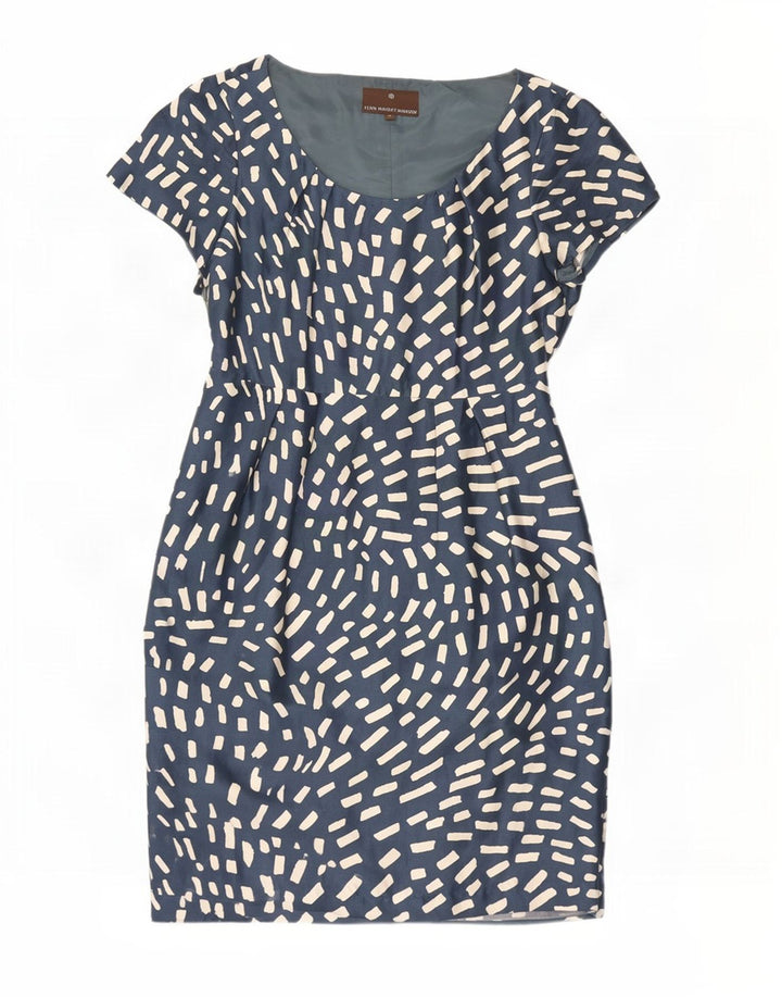Fenn Wright Manson Dame Skede Kjole UK 14 Medium Blue Geometric Silke