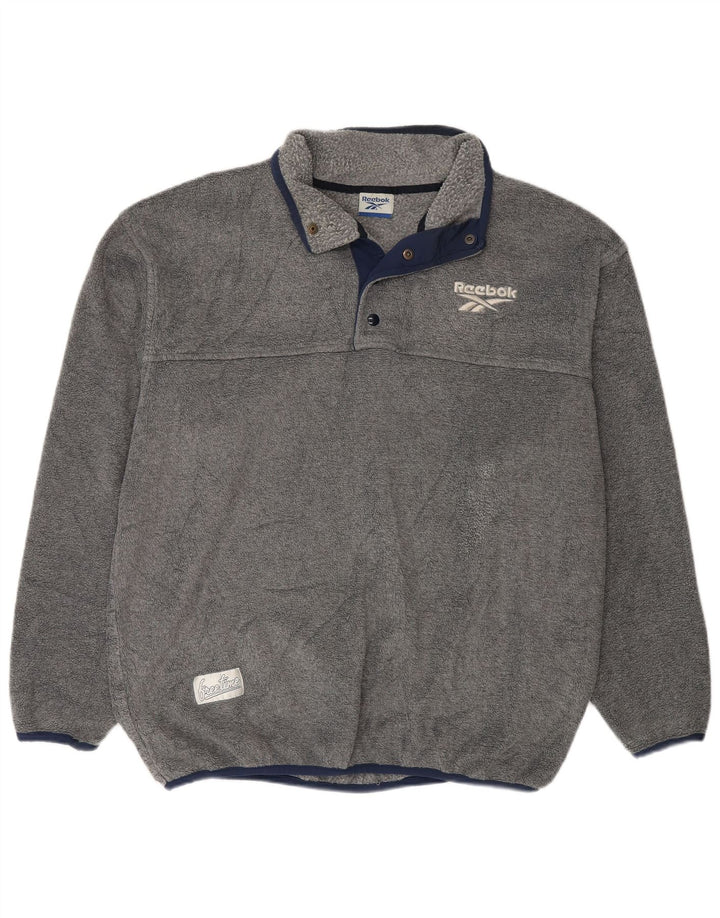 REEBOK Mens Button Neck Fleece Jumper XL Grey