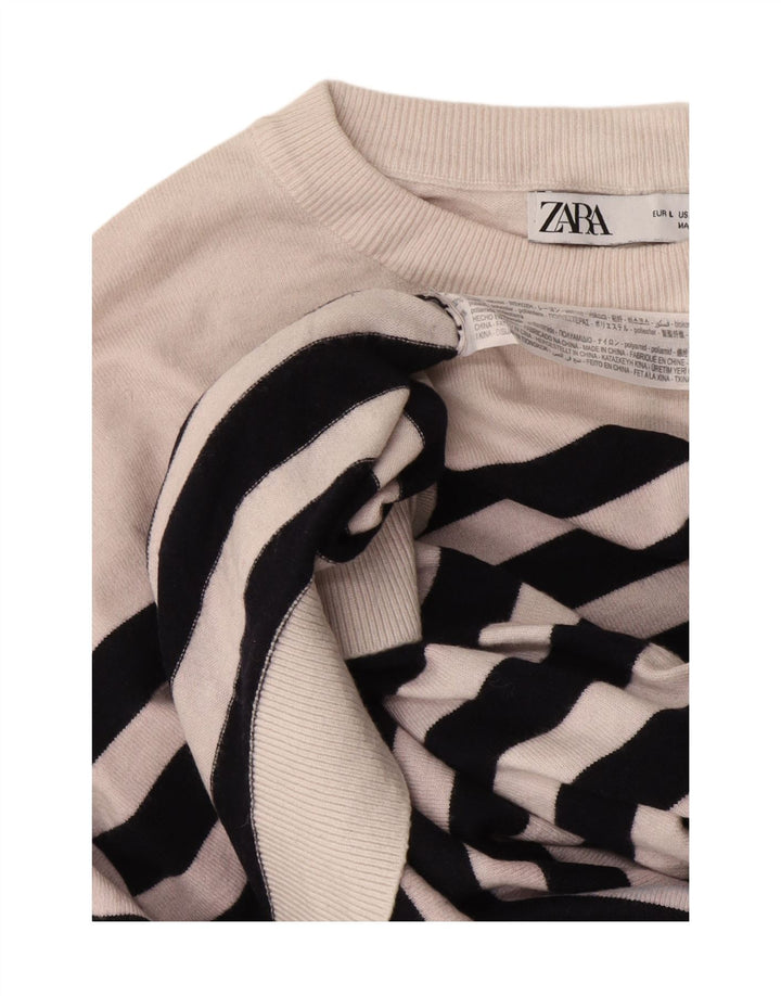 Zara Dame Oversized Crew Neck Jumper Sweater UK 16 Stor hvid stribet