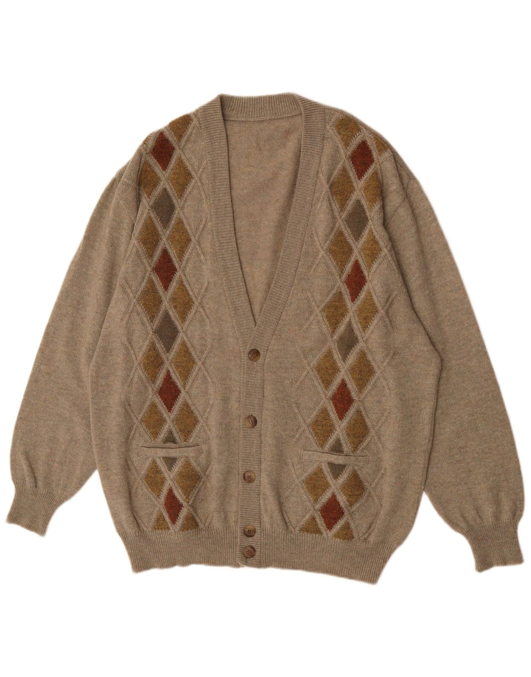 Vintage herre cardigan sweater XL brun Argyle/Diamond