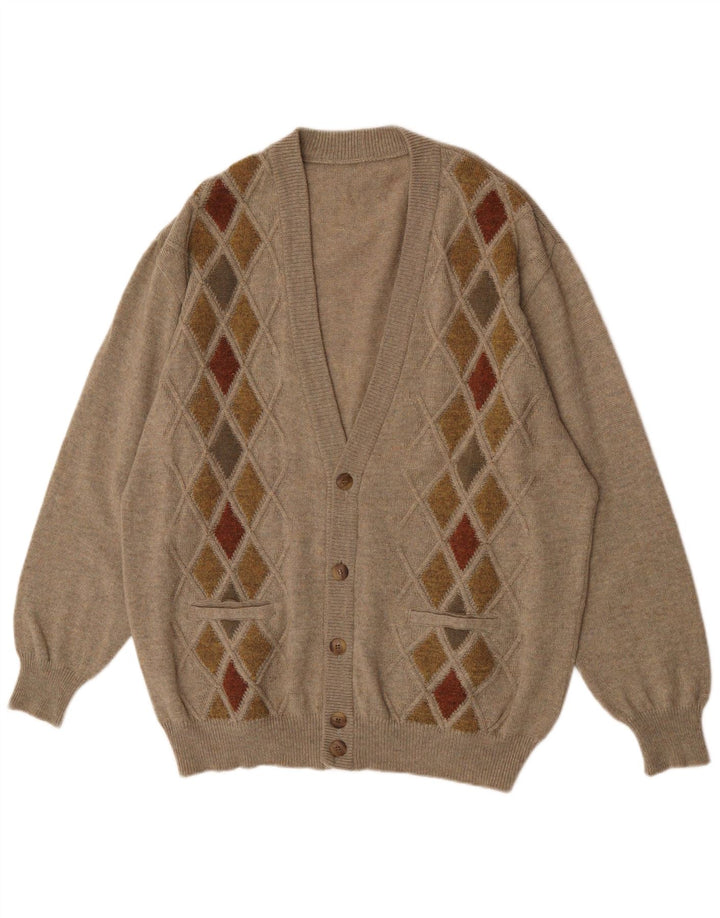 Vintage herre cardigan sweater XL brun Argyle/Diamond