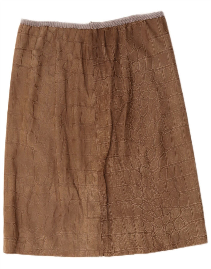 VINTAGE lædernederdel til kvinder W30 Medium Brown Animal Print