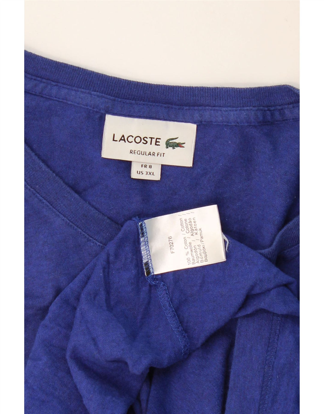 LACOSTE Herre Regular Fit T-Shirt Top Størrelse 8 3XL Blå Bomuld