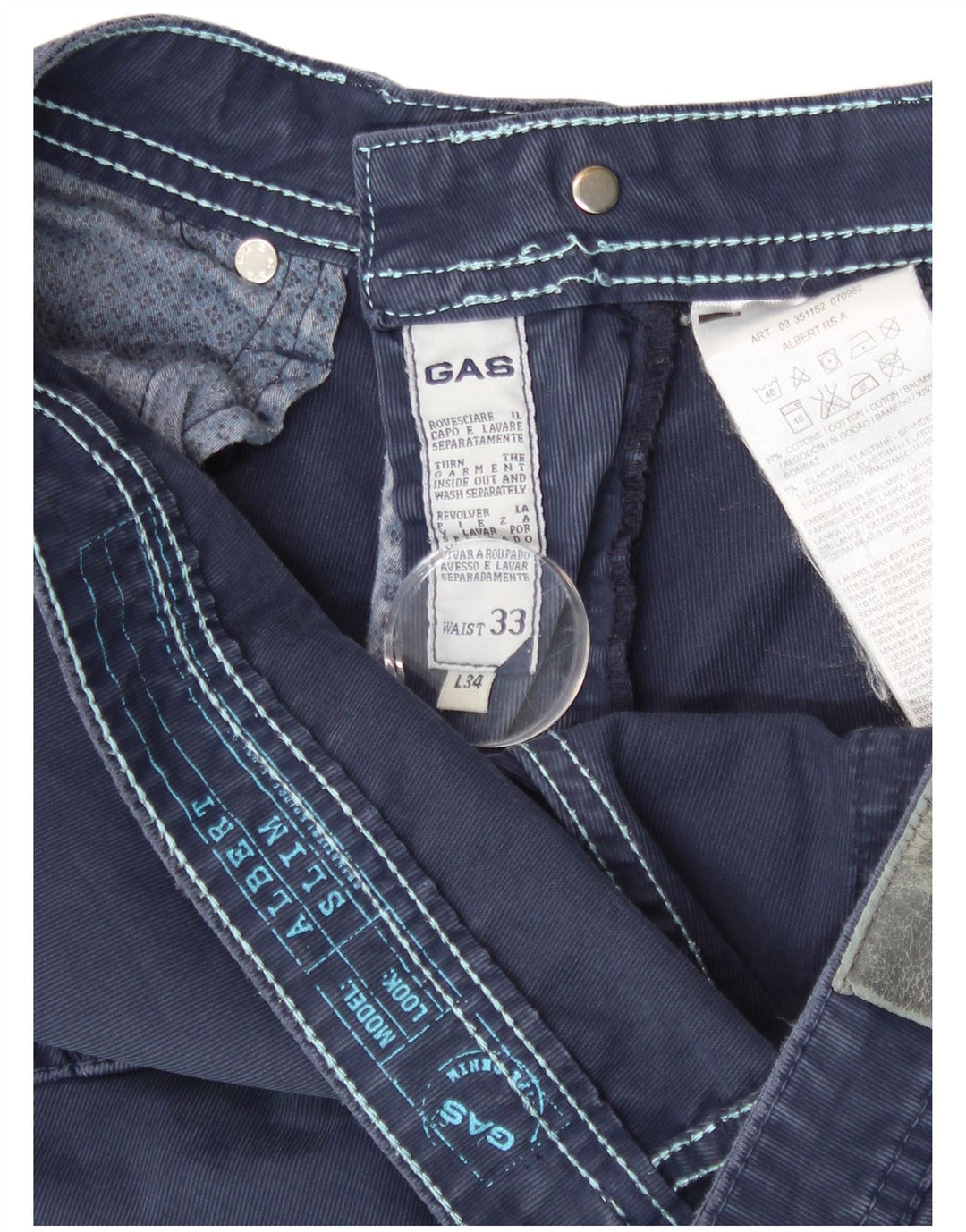 Gas Herre Slim Casual Bukser W33 L34 Marineblå Bomuld