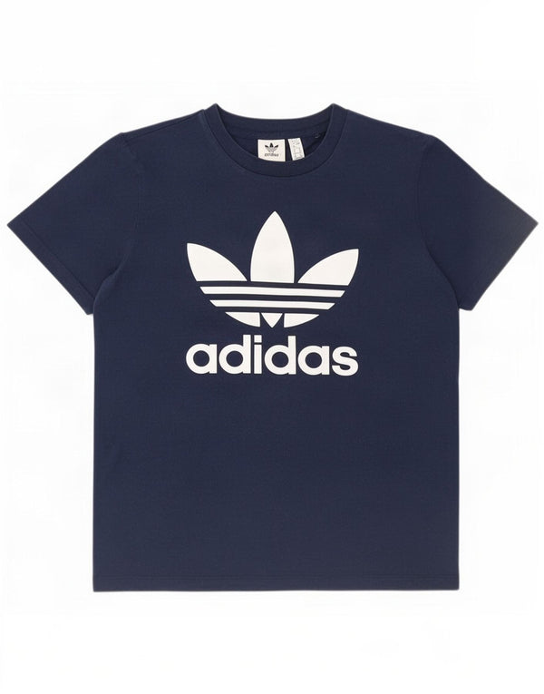 Adidas Dame Grafisk T-Shirt Top UK 12 Medium Navy Blue Bomuld