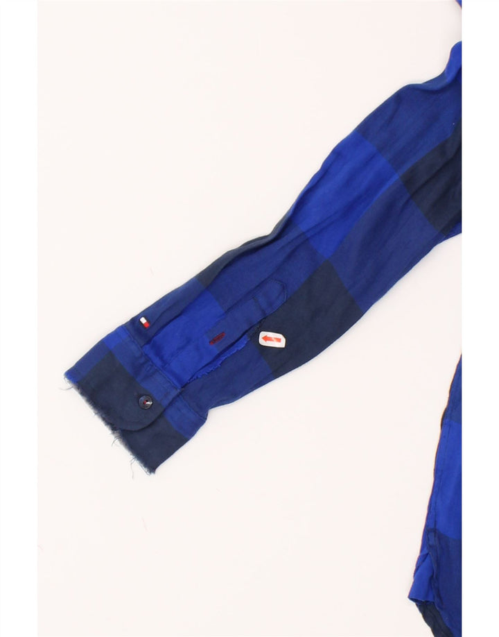 TOMMY HILFIGER Womens Regular Fit Flannel Shirt US 6 Medium Blue Check Vintage Tommy Hilfiger and Second-Hand Tommy Hilfiger from Messina Hembry 