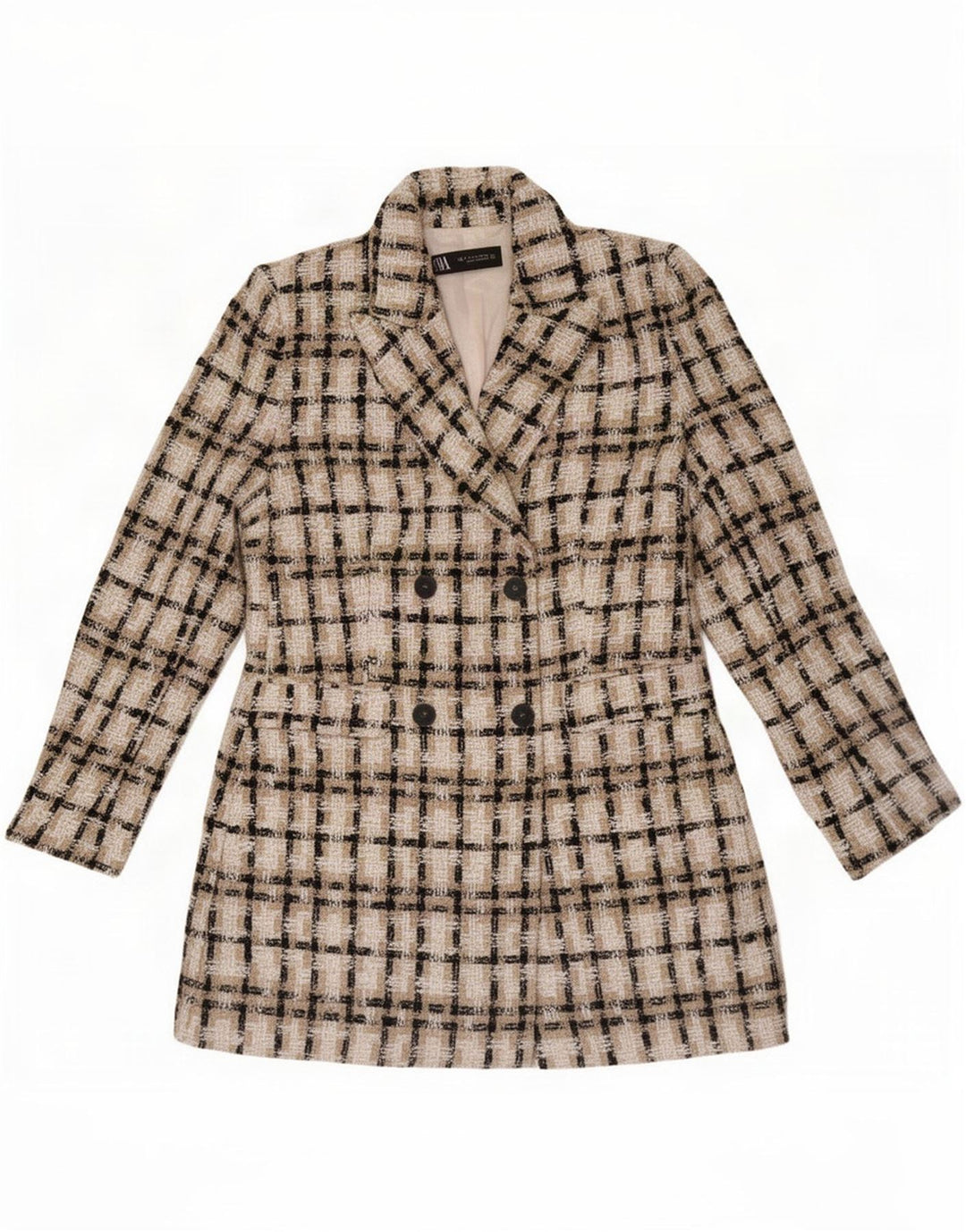 Zara Dame Dobbeltradet Blazer Jacket UK 12 Medium Beige Ternet akryl