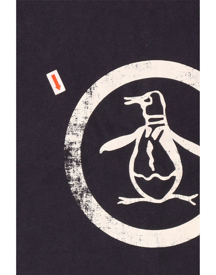 PENGUIN Herre grafisk T-shirt Top Medium Navyblå Bomuld