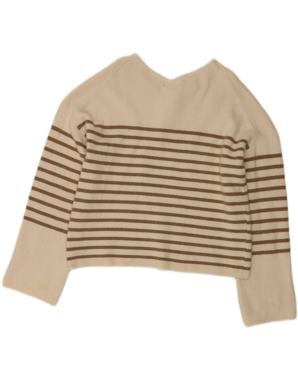 Massimo Dutti Dame Crop Boat Neck Jumper Sweater UK 10 Small White