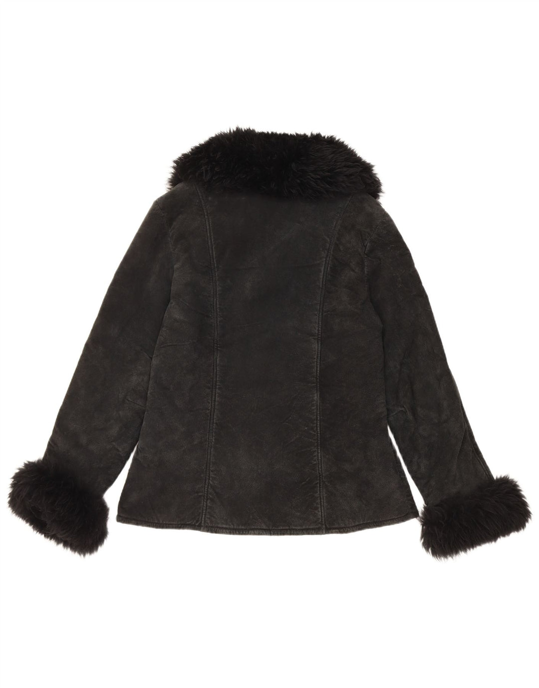 Vintage Sherpa ruskindsjakke til kvinder UK 10 Lille sort læder