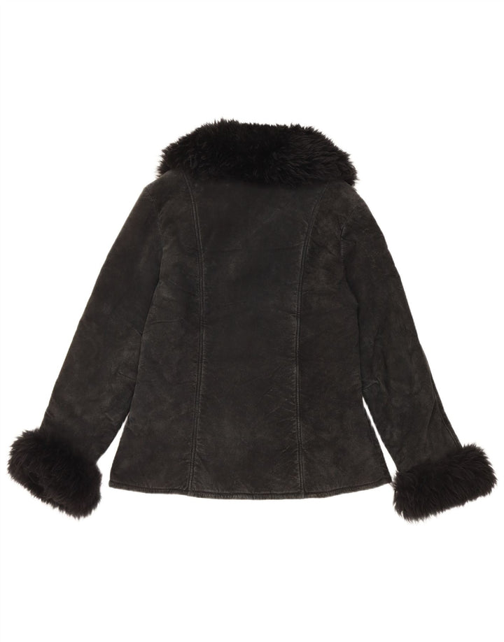 Vintage Sherpa ruskindsjakke til kvinder UK 10 Lille sort læder
