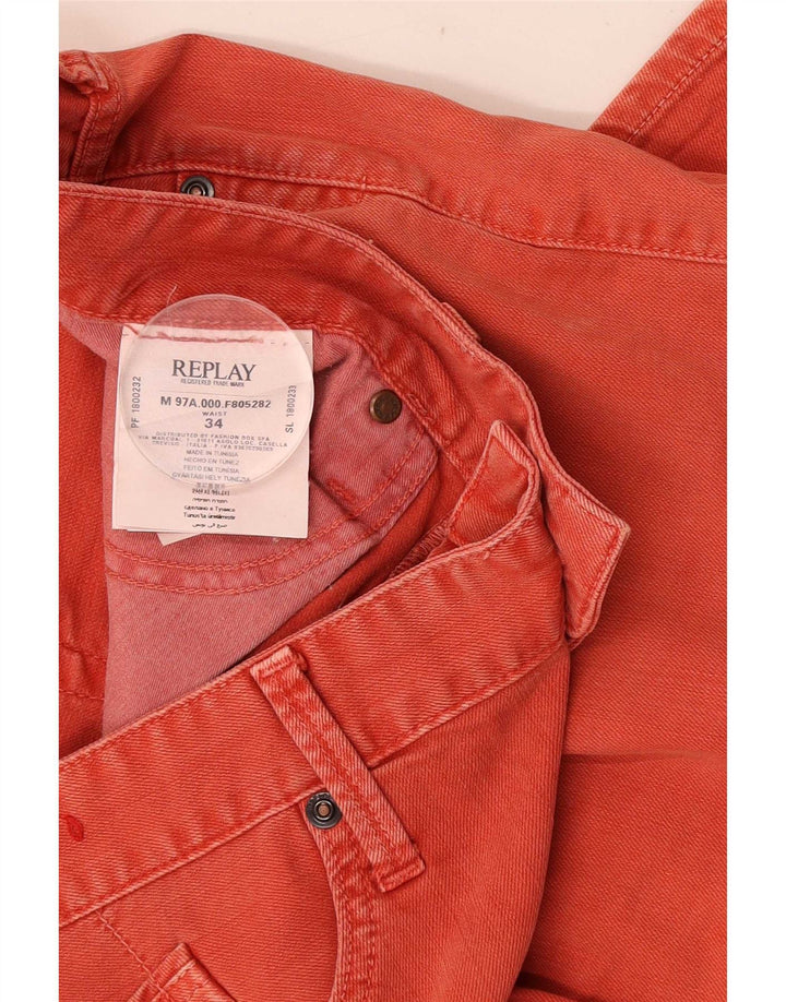 Replay Herre Grafiske Regular Denim Shorts W34 Large Red Bomuld