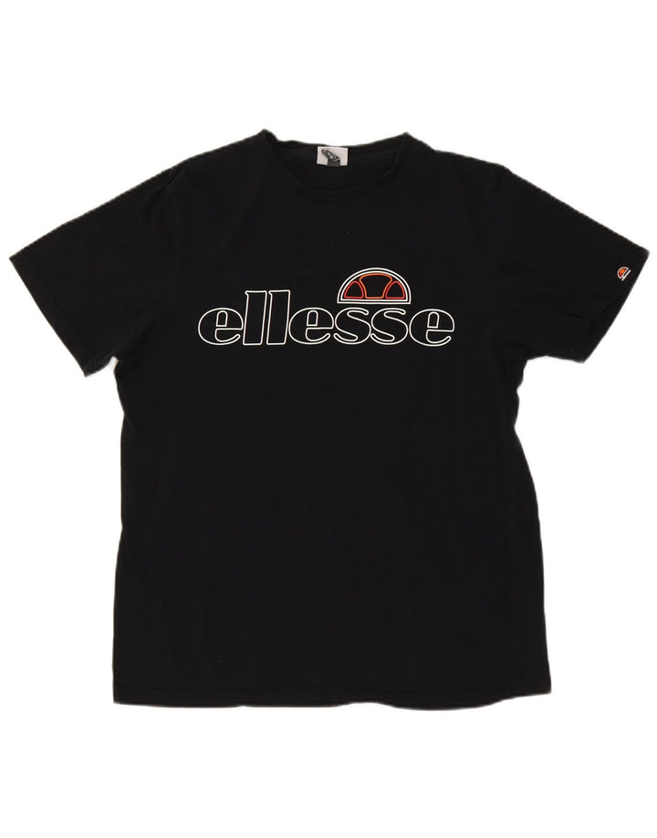 ELLESSE Womens Graphic T-Shirt Top UK 14 Medium Black Cotton