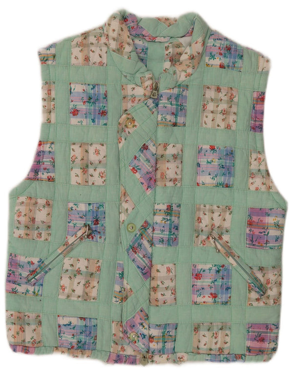 Trissi Womens Gilet IT 40 Medium Green Patchwork Bomuld