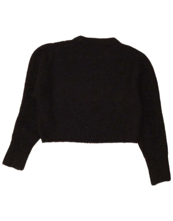 Zara Womens Crop Crew Neck Jumper Sweater UK 14 Medium Black Acryl