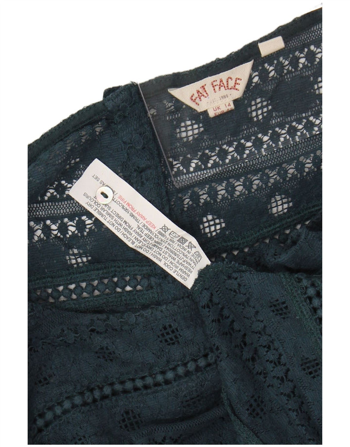 FAT FACE Dame Blonde 3/4 ærmer bluse Top UK 14 Stor grøn blomstret bomuld