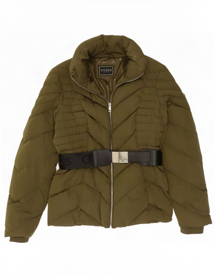 Guess grafisk polstret jakke til kvinder UK 12 Medium Khaki Polyester