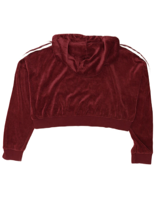 Adidas Dame Oversized Crop Velour Hoodie Jumper UK 16 Large Burgundy