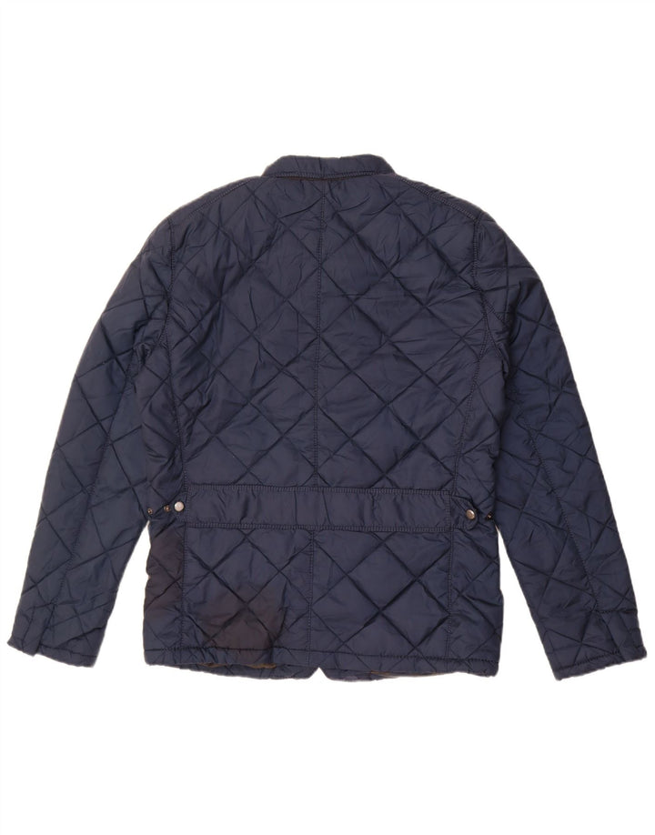 Zara Herre quiltet jakke UK 38 Medium Navy Blue Polyester