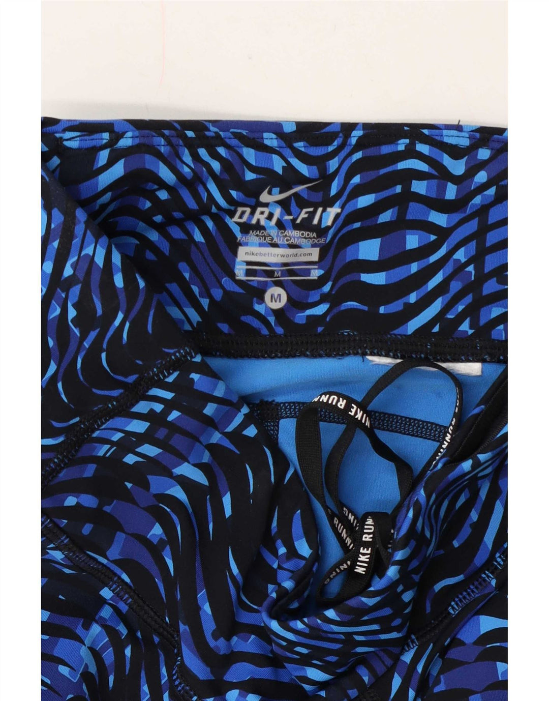 Nike Dame Dri Fit Leggings med abstrakt mønster UK 12 Medium Blue Chevron