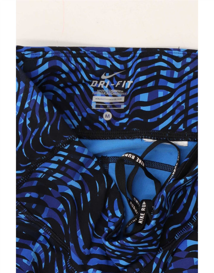 Nike Dame Dri Fit Leggings med abstrakt mønster UK 12 Medium Blue Chevron