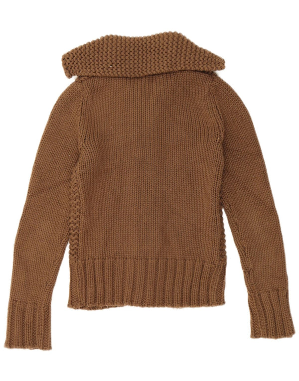 Zara Dame Hætte Cardigan Sweater UK 12 Medium Brun