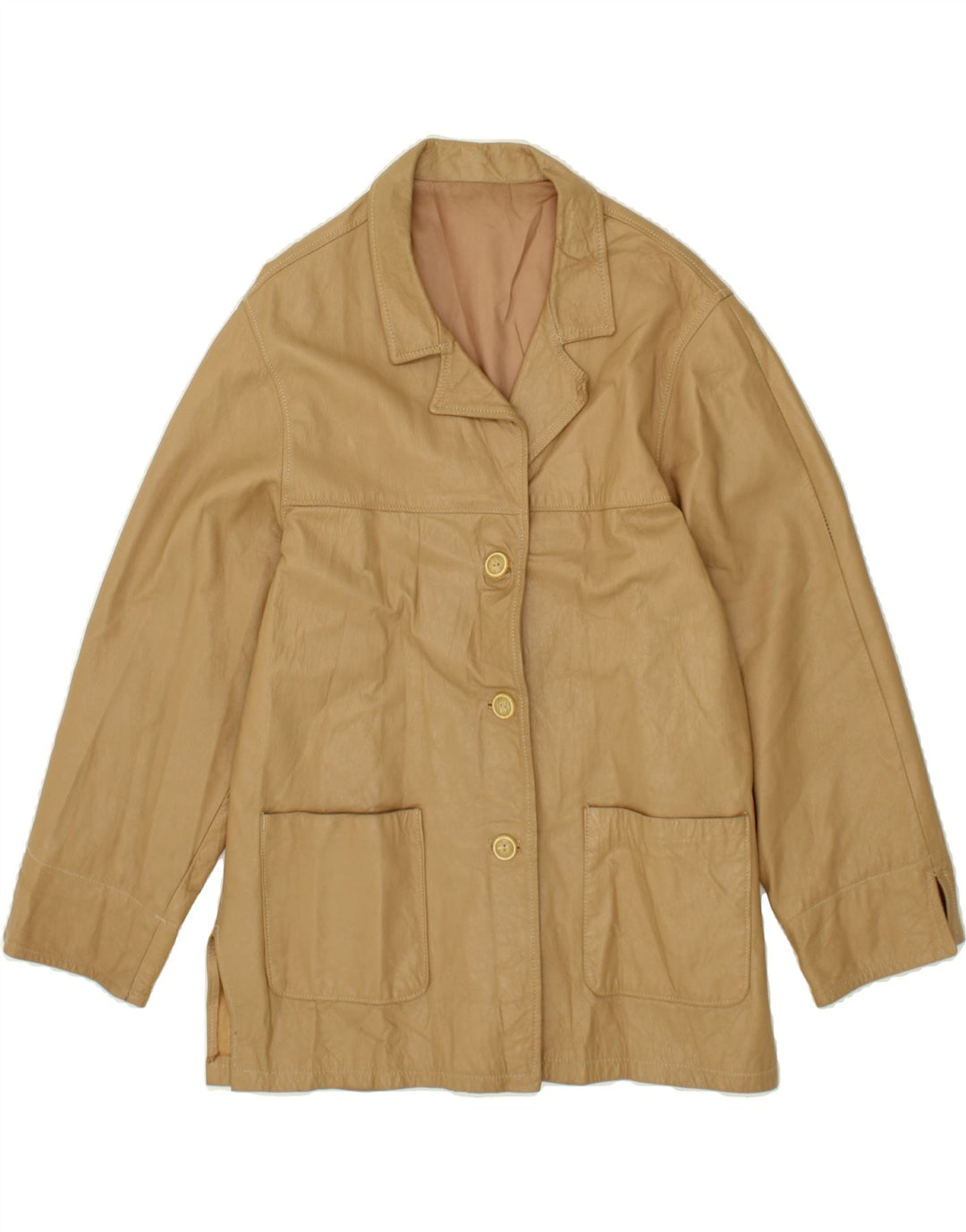 VINTAGE Womens Loose Fit Leather Jacket UK 14 Medium Beige Leather Vintage Vintage and Second-Hand Vintage from Messina Hembry 