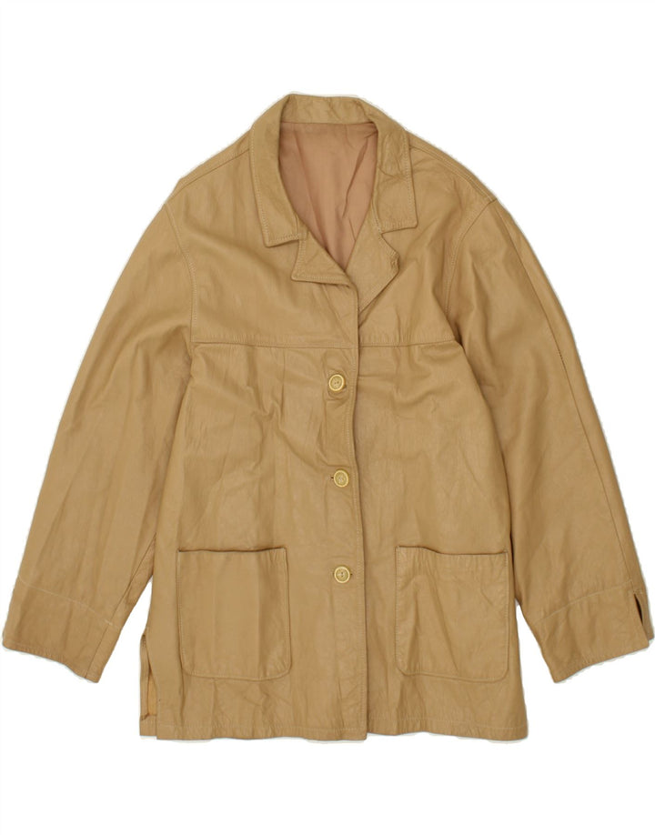 VINTAGE Womens Loose Fit Leather Jacket UK 14 Medium Beige Leather Vintage Vintage and Second-Hand Vintage from Messina Hembry 