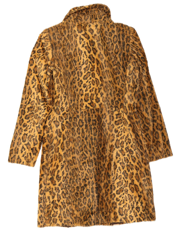 Zara Dame imiteret Pels Overfrakke UKI 14 Medium Beige Animal Print Bomuld