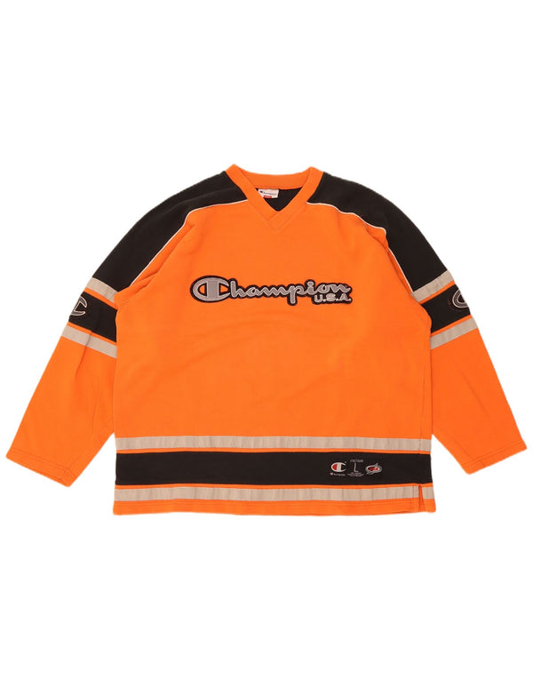 Champion Herre Grafisk Sweatshirt Jumper Large Orange Colourblock Bomuld
