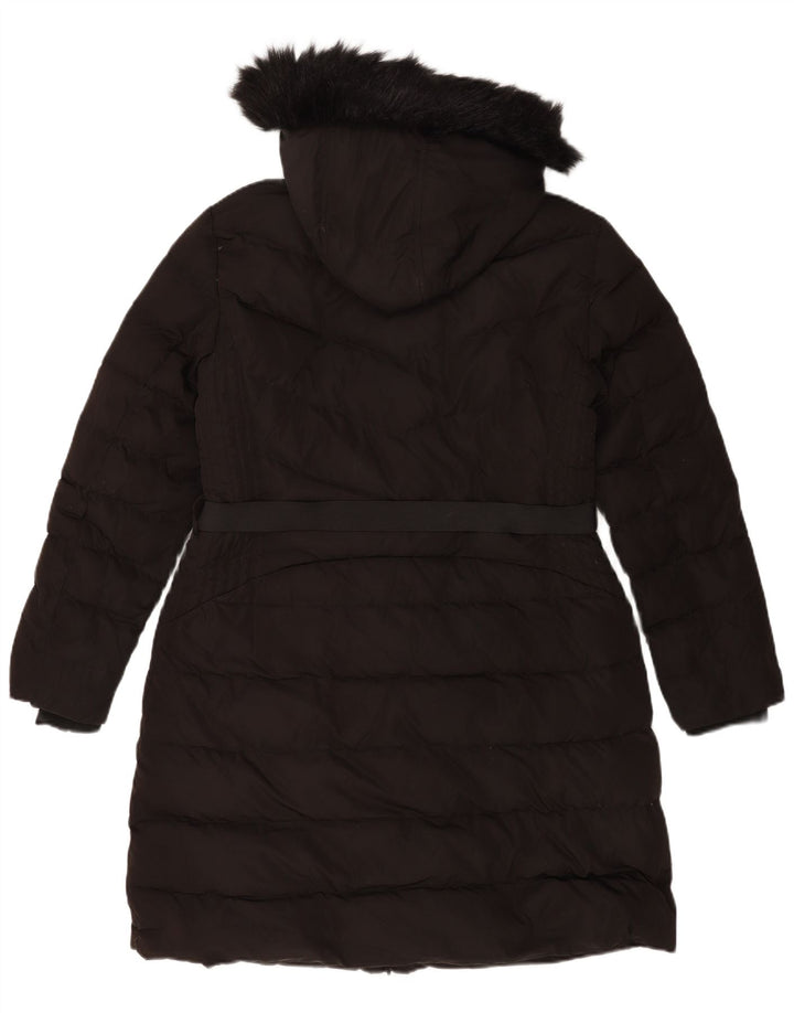 Zara Dame Hætte Polstret Frakke UK 20 2XL Sort Polyester