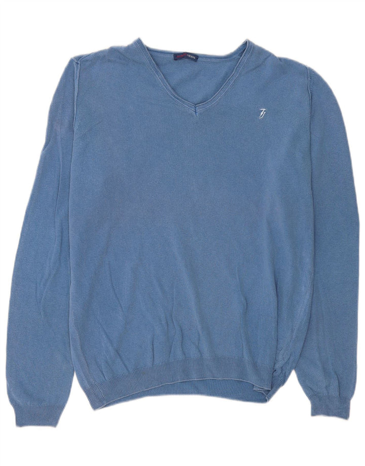 Trussardi Jeans Herre V-hals sweater mellemblå bomuld