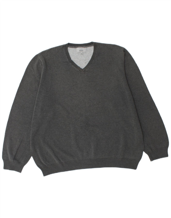 Marks & Spencer Herre Regular Fit V-hals sweater 2XL grå bomuld