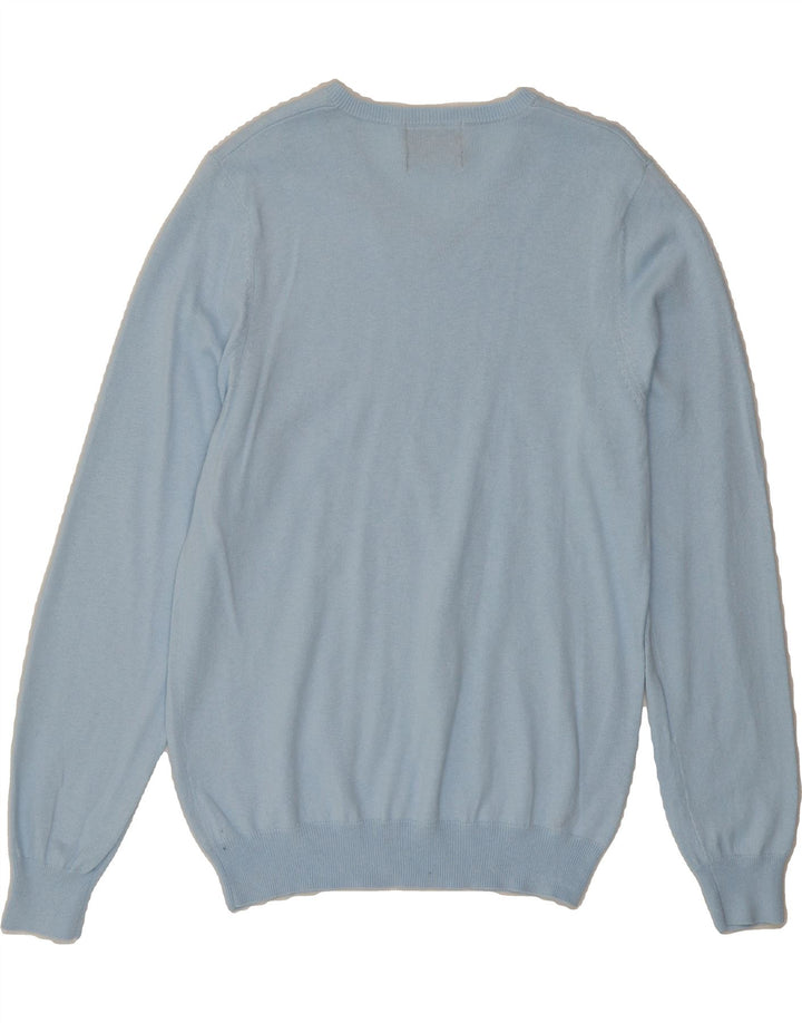MARKS & SPENCER Mens V-Neck Jumper Sweater Small Blue Cotton Vintage Marks & Spencer and Second-Hand Marks & Spencer from Messina Hembry 
