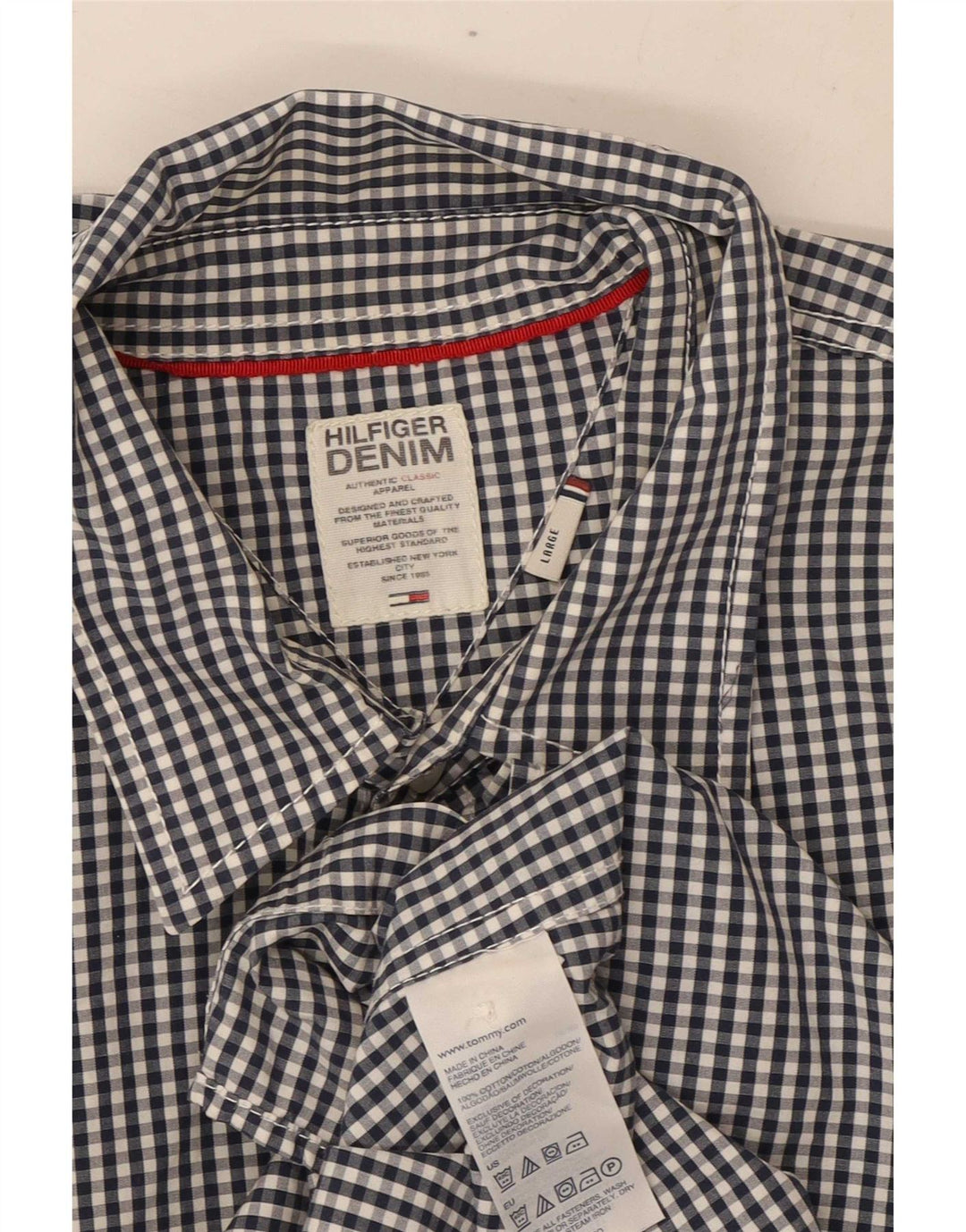 Tommy Hilfiger Herreskjorte Stor marineblå Gingham Bomuld
