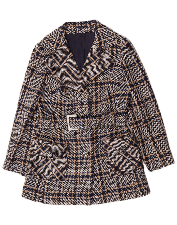 Vintage overfrakke til kvinder UK 10 Small Navy Blue Check