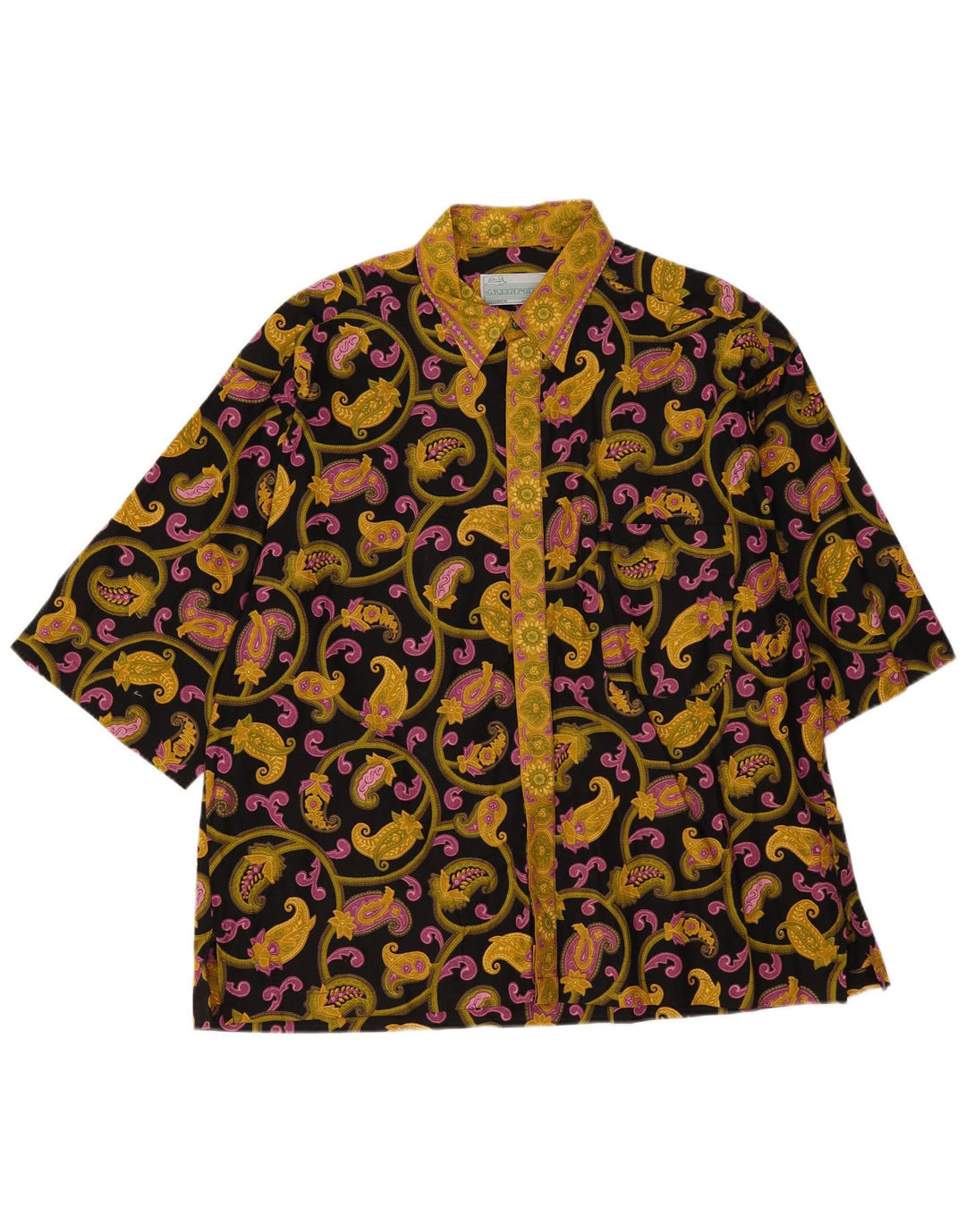 Vintage kortærmet herreskjorte XL Sort Paisley
