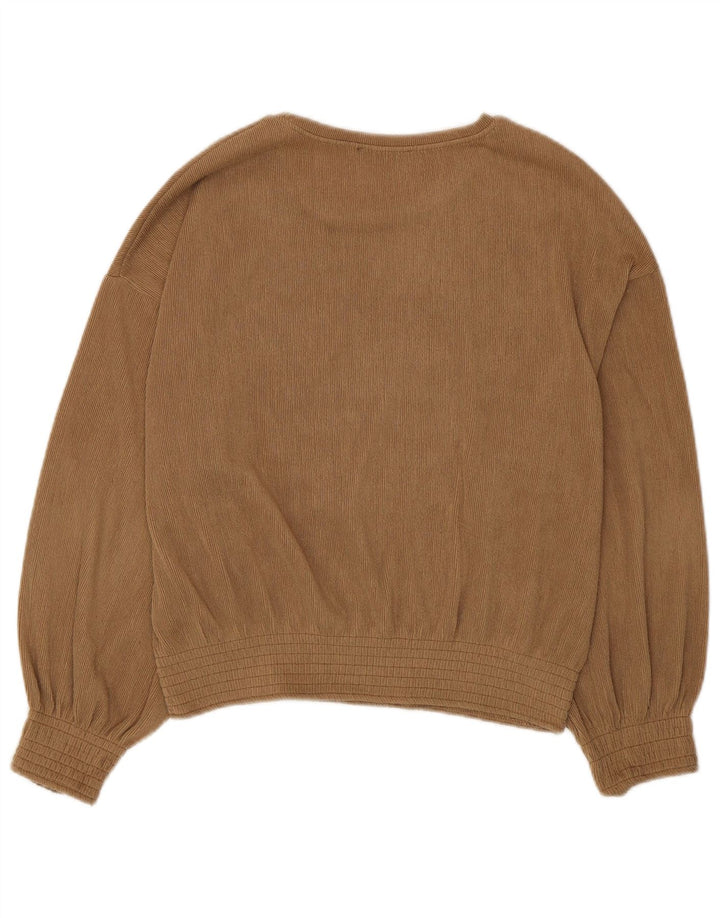 Zara Dame Langærmet Bluse Top UK 14 Medium Beige Polyester