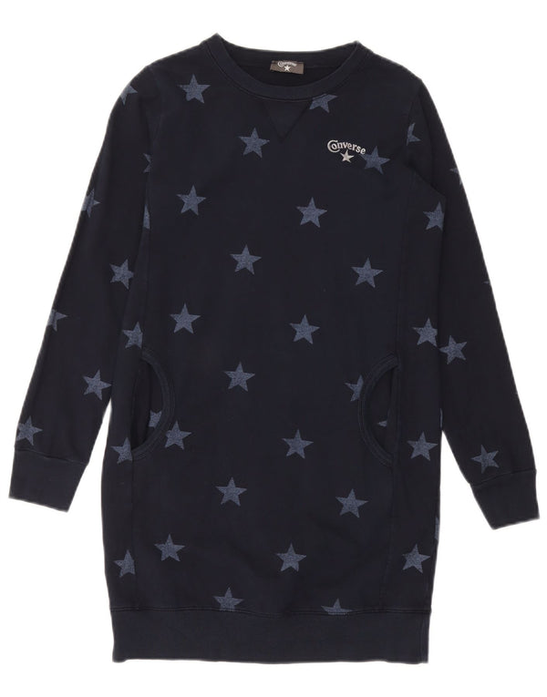Converse Dame Sweatshirt Jumper Dress UK 10 Small Navy Blue Geometric