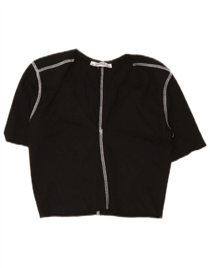 Zara Womens Crop Bluse Top UK 8 Small Black