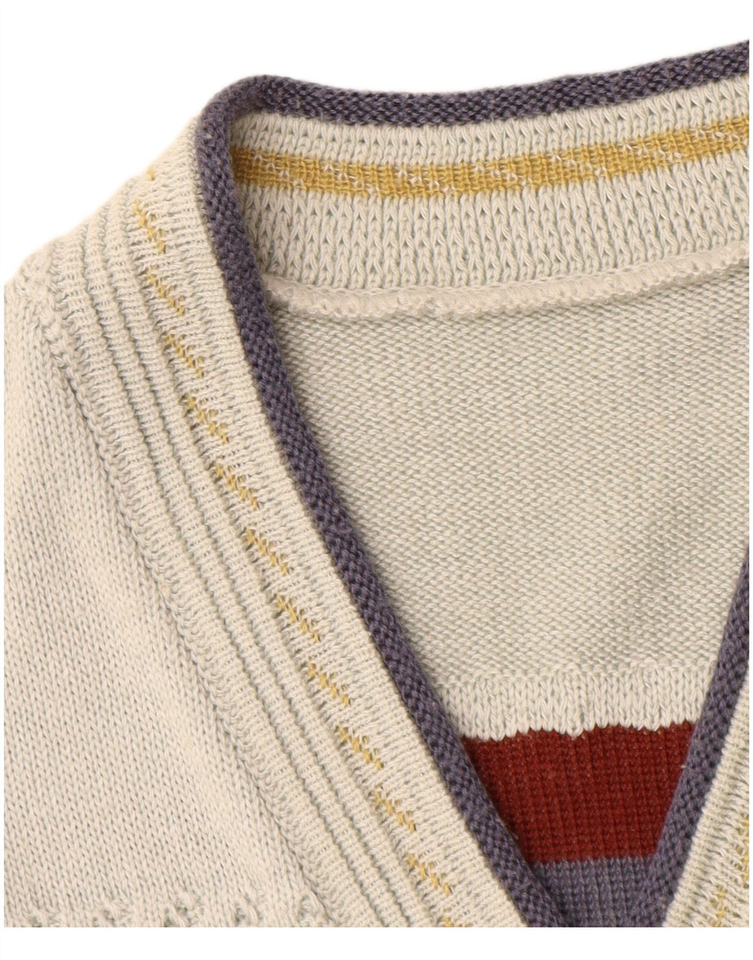 Vintage Herre V-hals sweater XL Hvid Geometrisk