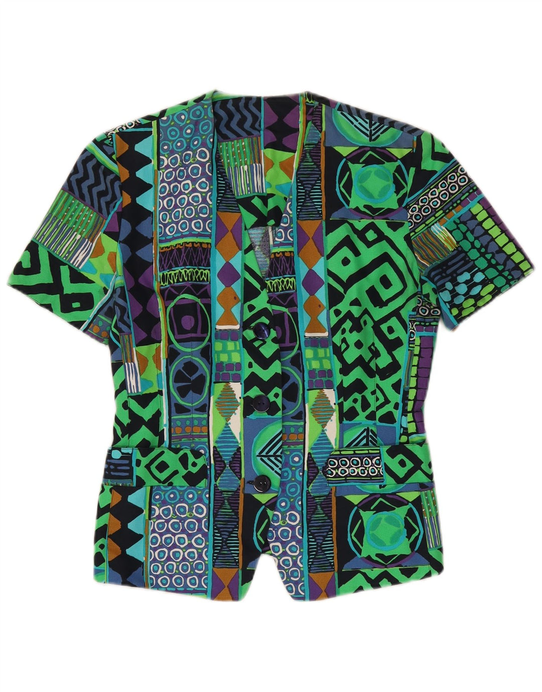 Vintage dame 3-knaps blazerjakke IT 42 Medium Flerfarvet Geometrisk