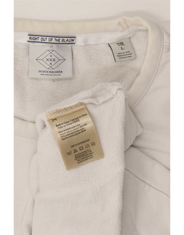 Scotch & Soda Herre Grafisk Sweatshirt Jumper Stor Hvid Bomuld