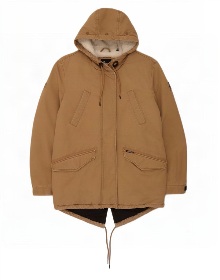 Superdry Sherpa Parkajakke med hætte i overstørrelse til kvinder UK 10 Small Beige